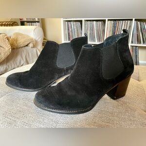 Paul Green Black Suede Leather Size 4 (US 6.5) Stacked Heel Chelsea Ankle Boots